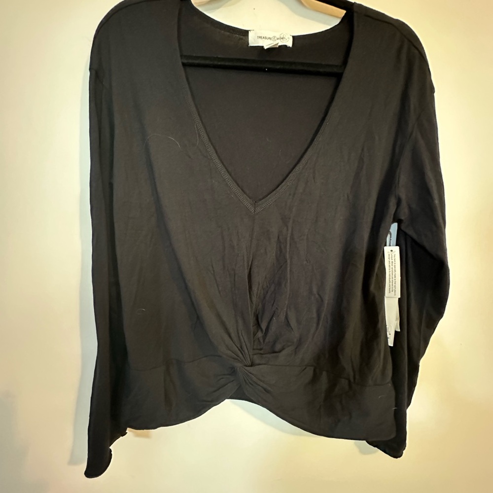 Treasure & Bond Black twist Front Long Sleeve Blouse
